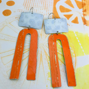 White Xd and Orange Arch Zero Waste Tin Earrings