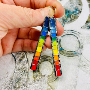 Rainbow Fenced Narrow Rectangle Tin Earrings