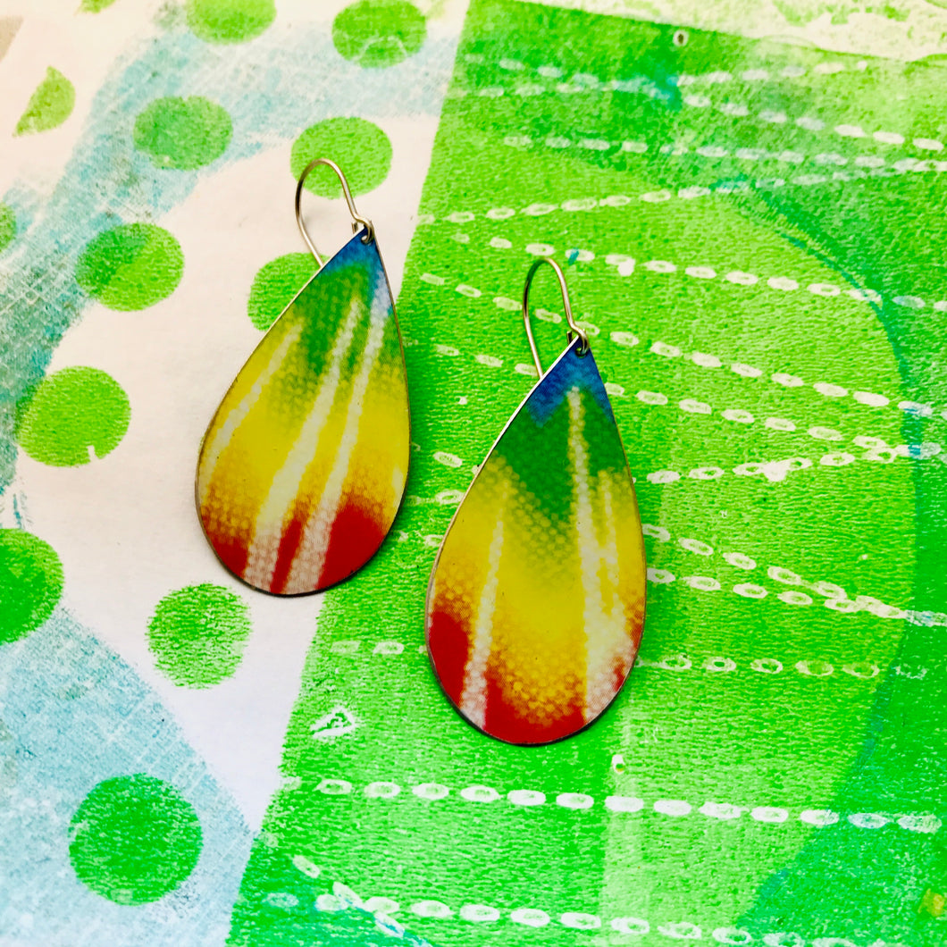 Tie Dyed Upcycled Teardrop Tin Earrings