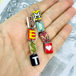 Best Mom Upcycled Tiny Typography Earrings