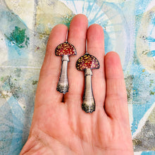 Load image into Gallery viewer, Dotty Red Capped Mushrooms Upcycled Tin Earrings