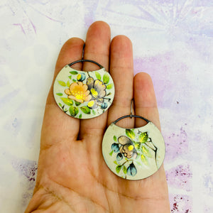 Vintage Flowers on Cream Circles Upcycled Tin Earrings