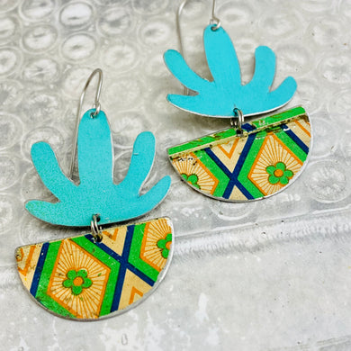 Turquoise Succulents in Vintage Pots Upcycled Tin Earrings