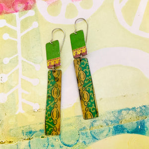 Vintage Greens & Gold Recycled Tin Earrings