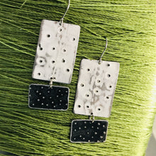 Load image into Gallery viewer, Pooling White &amp; Midnight Recycled Tin Earrings 30th Birthday Gift