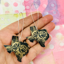 Load image into Gallery viewer, Golden Roses on Midnight Texas Upcycled Tin Earrings