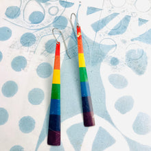 Load image into Gallery viewer, Red Top Rainbow Narrow Strips Tin Earrings