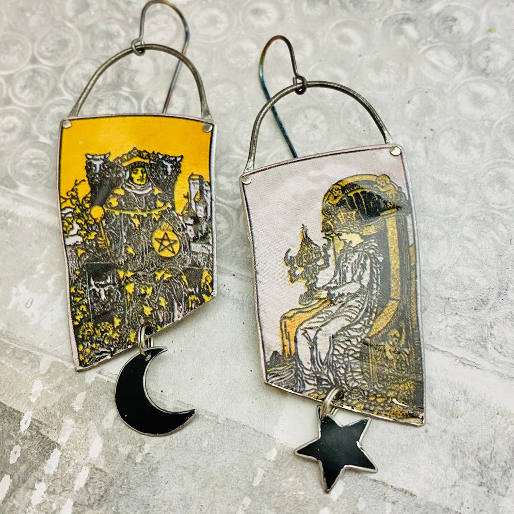 Queen of Cups & King of Pentacles Upcycled Tin Earrings