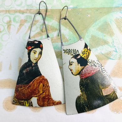 Tang Dynasty Upcycled Tin Long Fans Earrings