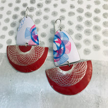Load image into Gallery viewer, White and Red Spirograph Upcycled Tin Boat Earrings