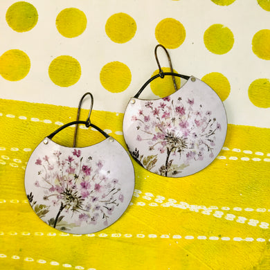 Purple-y Pink Allium Blossoms Circles Upcycled Tin Earrings