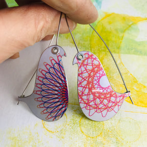 Spirograph 1 Birds on a Wire Upcycled Tin Earrings