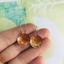 Load image into Gallery viewer, Golden Filigree on Orange Upcycled Tiny Dot Earrings