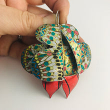 Load image into Gallery viewer, Vintage Mosaic &amp; Scarlet Abstract Butterflies Upcycled Tin Earrings