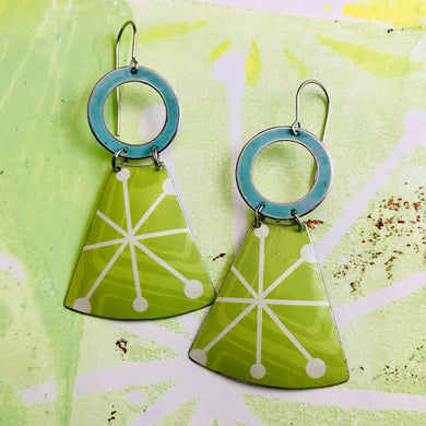 Mod Spring Green Asterisks Small Fans Tin Earrings