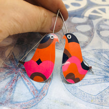 Load image into Gallery viewer, Mixed Oranges &amp; Pinks Birds on a Wire Upcycled Tin Earrings