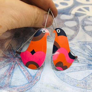 Mixed Oranges & Pinks Birds on a Wire Upcycled Tin Earrings