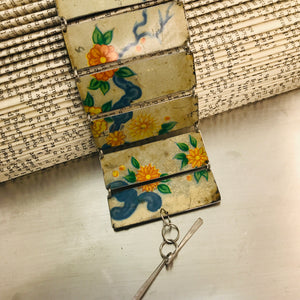 Vintage Orange Flowers Upcycled Tin Bracelet