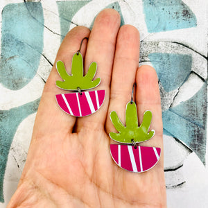 Mod Succulents in Pink Pots Upcycled Tin Earrings