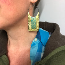 Load image into Gallery viewer, Teal Golden Edge Upcycled Tin Earrings