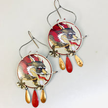 Load image into Gallery viewer, #4 Chinese Dragon Recycled Tin Chandelier Earrings