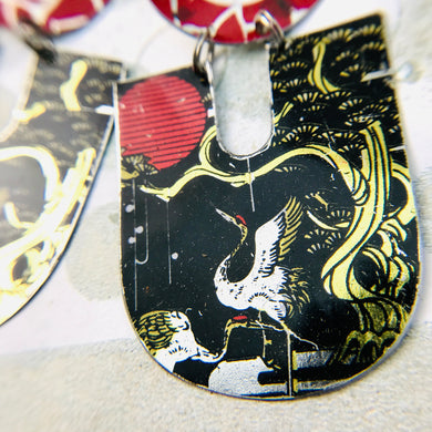Moon Cranes Zero Waste Horseshoe Tin Earrings