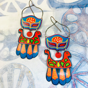 #1 Haida Mask Recycled Tin Chandelier Earrings
