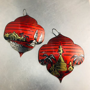Oasis on Red Recycled Big Tin Earrings