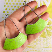 Load image into Gallery viewer, Chartreuse Spirograph Wide Arc Zero Waste Earrings