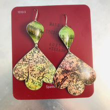 Load image into Gallery viewer, Blossoming Cherry Tree Trefoil Upcyled Tin Earrings