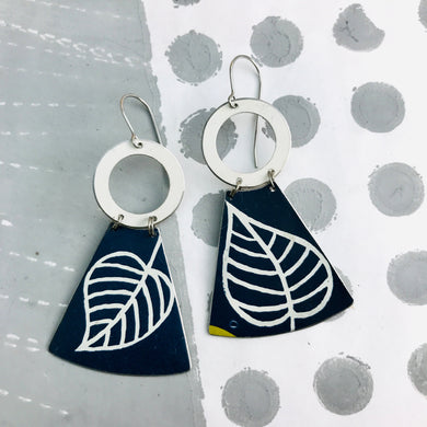 Big Leaves on Midnight Blue Small Fan Tin Earrings