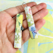 Load image into Gallery viewer, Watercolor Garden Narrow Rectangle Tin Earrings