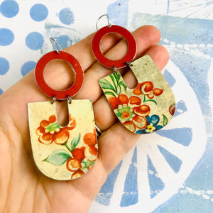 Big Red Blossoms Chunky Horseshoes Zero Waste Tin Earrings