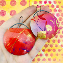 Load image into Gallery viewer, Hibiscus Circles Recycled Tin Earrings