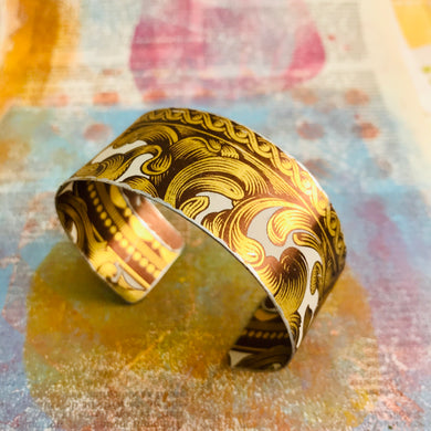 Antiqued Golden Swirls Upcycled Tin Cuff