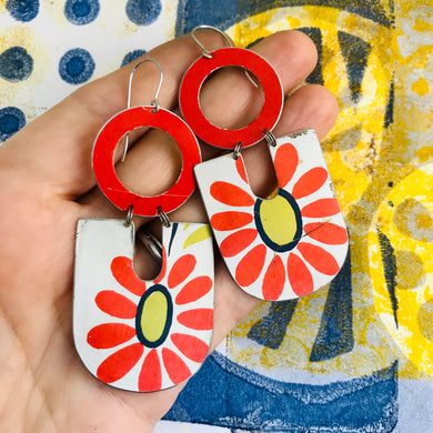 Big Red Daisies Chunky Horseshoes Zero Waste Tin Earrings