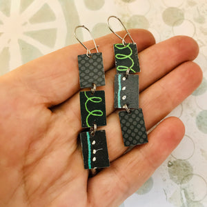 Squiggles & Dots Upcycled Rectangles Tin Earrings