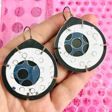 Load image into Gallery viewer, Encircled Blue-Gray in White Upcycled Tin Earrings