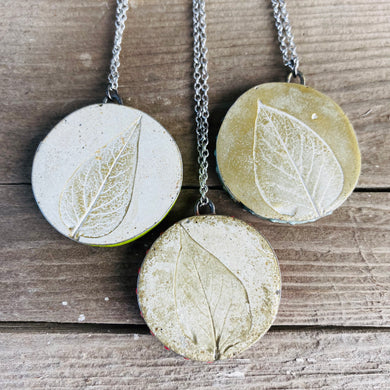 Reversible Lilac Leaf & Silver Moon Concrete & Tin Necklace