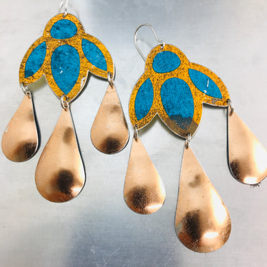 Shimmery Blue & Copper Zero Waste Tin Chandelier Earrings