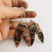 Load image into Gallery viewer, Copper Leaves Double Leaf Upcycled Tin Earrings