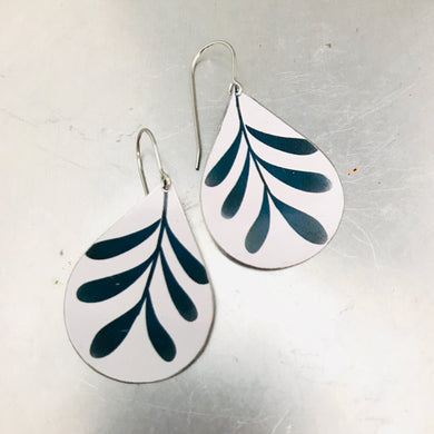 Mod Leaves on White Upcycled Teardrop Tin Earrings