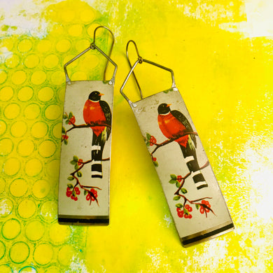 Elegant Birds Long Narrow Tin Earrings