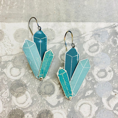 Dusky Seafoam Tourmaline Upcycled Tin Earrings