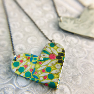 Vintage Mosaic Tin Heart Recycled Necklace