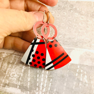 Black & White & Red Graphics Small Fans Tin Earrings
