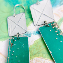 Load image into Gallery viewer, Grass Green &amp; Snowy White Recycled Tin Earrings