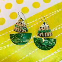 Load image into Gallery viewer, Mosaic &amp; Green Little Sailboats Upcycled Tin Earrings