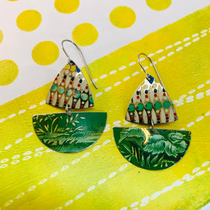 Mosaic & Green Little Sailboats Upcycled Tin Earrings