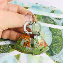 Load image into Gallery viewer, Vintage Green &amp; Oranges Small Fans Tin Earrings